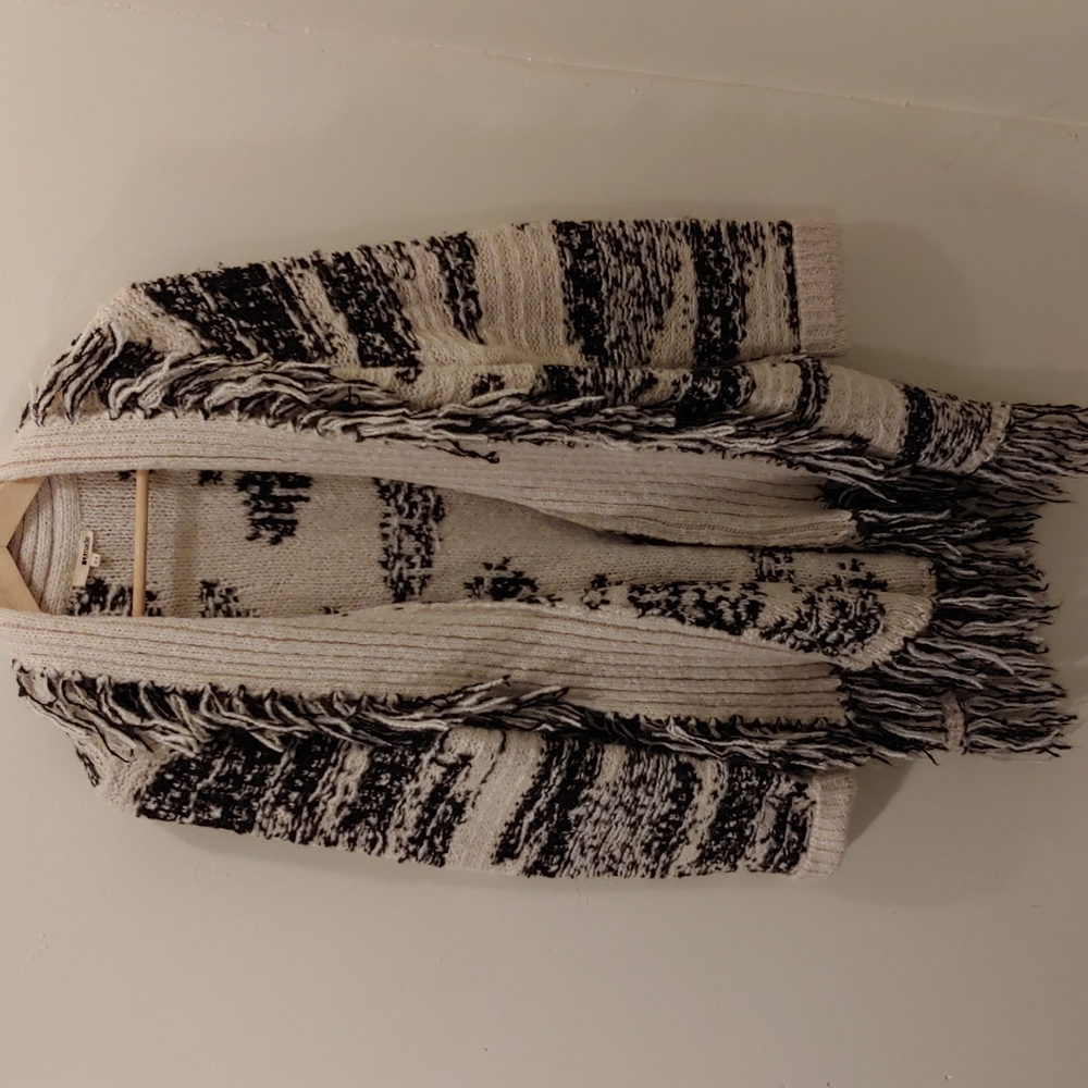 LA Made Lucy Fringe Open Front Fringe Long Cardigan One Size